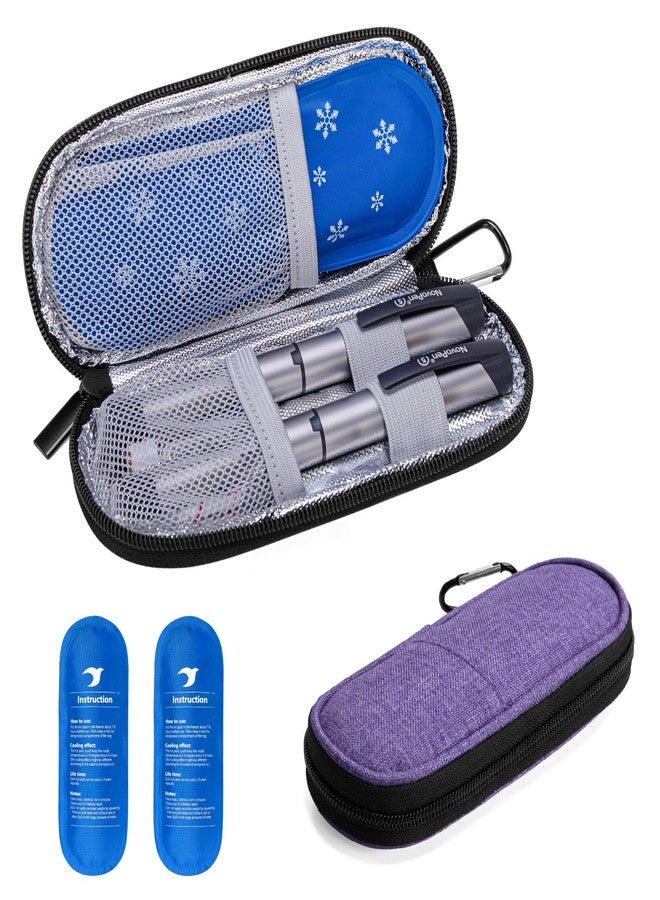 Yarwo Insulin Cooler Travel Case with 2 x TSA Approved Ice Packs, Diabetic Supplies Organizer Insulated Cooling Bag for Insulin Pens, Syringes and Diabetes Testing Kit, Lightweight for Trip, Purple - Image 1